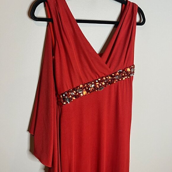 John Paul Ataker rust orange gemstone ruffle strappy gown - Picture 2 of 7